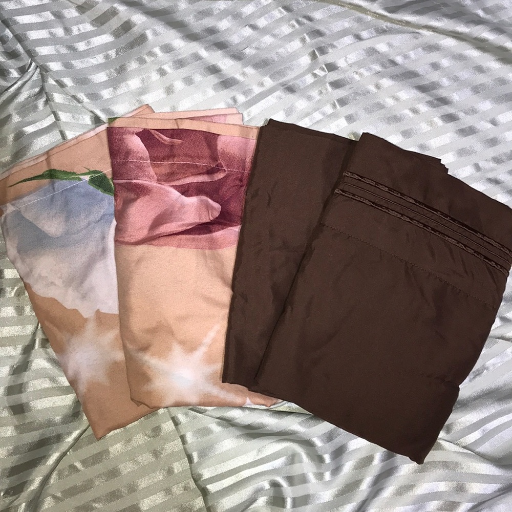 2 King Pillowcase Sets Floral Brown Peach Pink Cottagecore